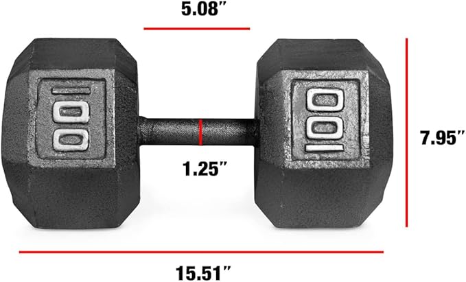 WF Athletic Supply Cast Iron Solid Hexagon Gray/Black Dumbbells, Strength Training Free Weights Set of 2 for Women and Men, Hand Weights Sold by Pairs, Multi-Select Size Options Available