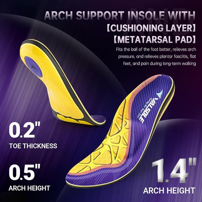 VALSOLE Heavy Duty Support Pain Relief Orthotics - 220+ lbs Plantar Fasciitis High Arch Support Insoles for Men Women, Flat Feet Orthotic Insert, Work Boot Shoe Insole, Absorb Shock with Every Step