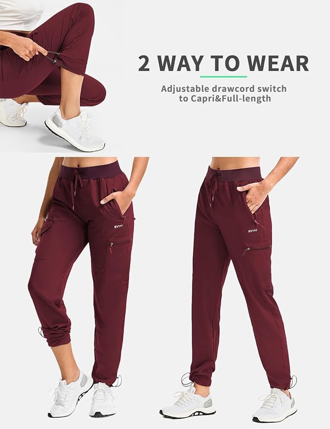 BVVU Women's Hiking Pants Lightweight Quick Dry Travel Outdoor Pants Waterproof Work Cargo Joggers with Zipper Pockets