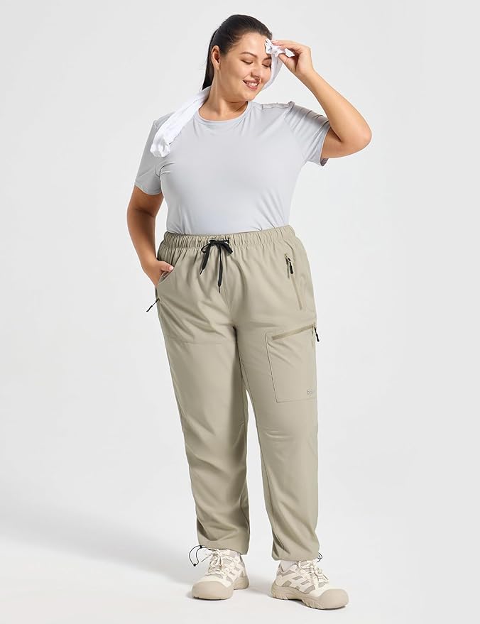 baleaf Plus Size Pants for Women Hiking Cargo Water Resistant UPF 50+ Cargo Joggers Zipper Pockets