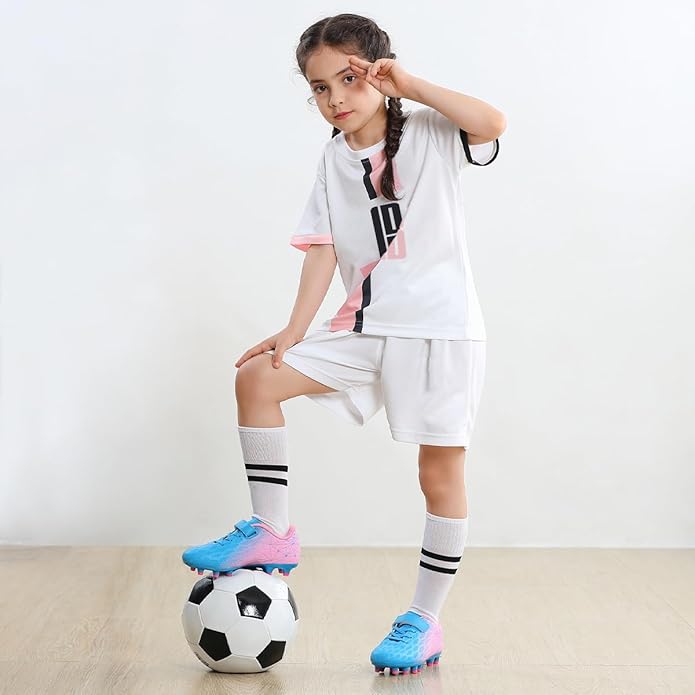 brooman Kids Firm Ground Soccer Cleats Boys Girls Athletic Outdoor Football Shoes