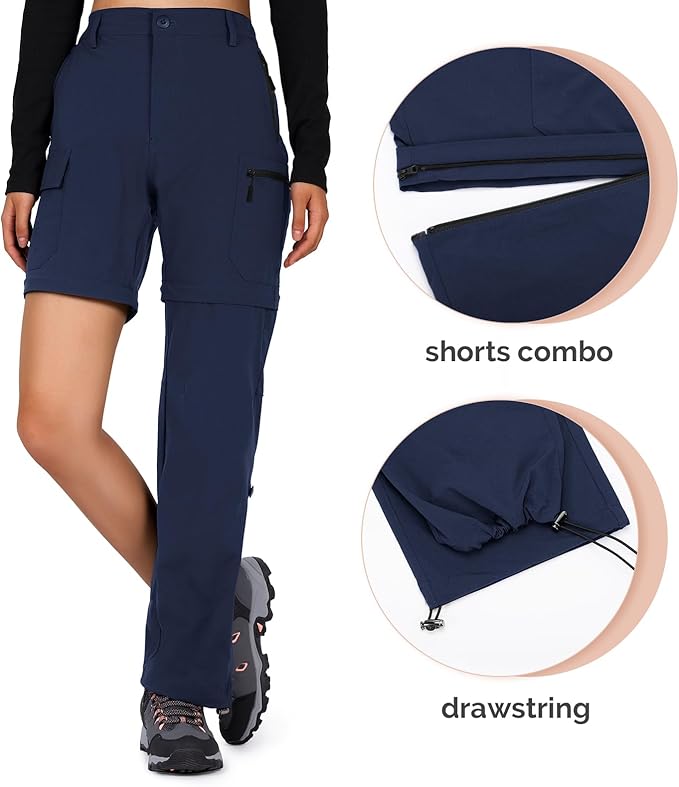 Cycorld Women's-Hiking-Pants-Convertible Quick-Dry-Stretch-Lightweight Zip-Off Outdoor Pants with 5 Deep Pockets
