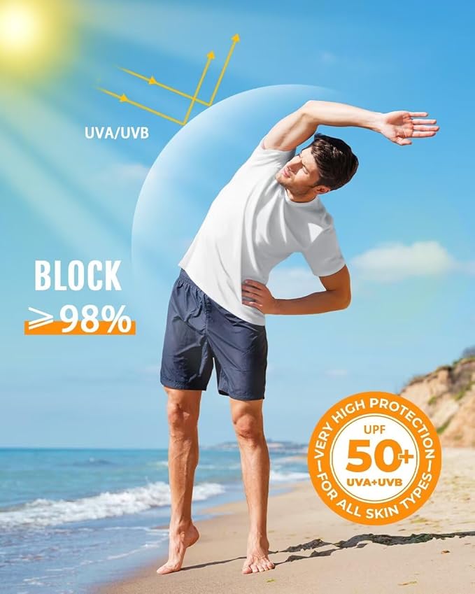 Boladeci Men's Swim Shirt Short Sleeve UPF 50+ Sun Protection SPF UV Moisture Wicking Lightweight Quick Dry Rash Guard