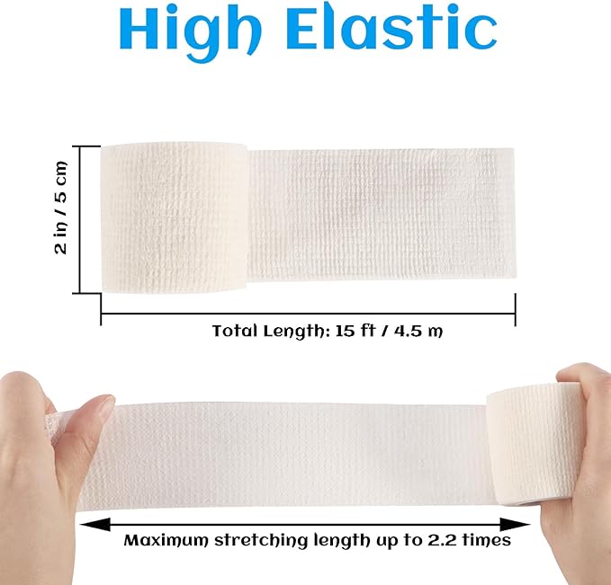 36 Rolls Elastic Self Adhesive Bandage Wrap 2 Inch, Breathable Non Woven Cohesive Bandage, Vet Wrap for Dogs, Ankle Sprains Swelling Medical First Aid Tape, Sports Athletic Tape White
