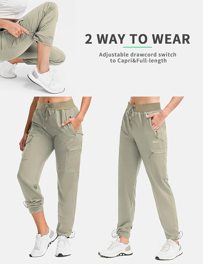 BVVU Women's Hiking Pants Lightweight Quick Dry Travel Outdoor Pants Waterproof Work Cargo Joggers with Zipper Pockets
