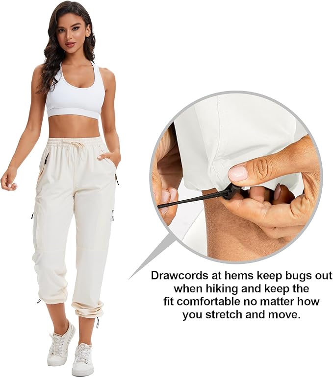Womens Hiking Pants Quick Dry UPF 50 Lightweight Travel Golf Cargo Safari Pants Zipper Pockets