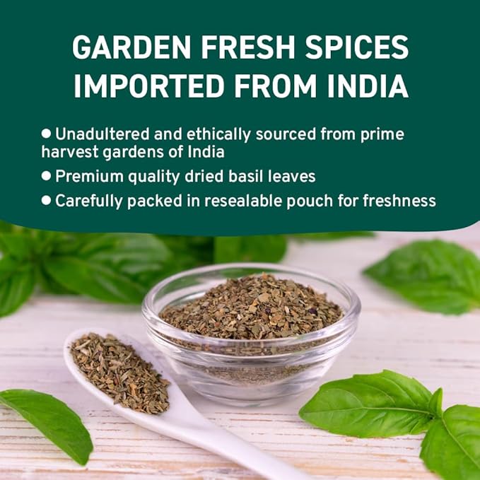 HANDPICK Dried Basil Leaves 40 Servings (100g/ 3.5oz) Non GMO, Gluten Free, 100% Raw Whole Tulsi Leaf, Sourced from India, Premium Quality, Packed in Resealable Ziplock Pouch