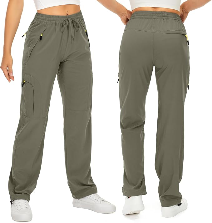 Womens Hiking Pants Quick Dry UPF 50 Lightweight Travel Golf Cargo Safari Pants Zipper Pockets