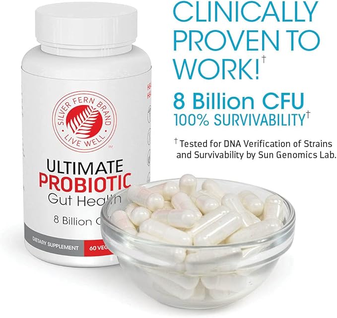 Silver Fern Ultimate Probiotic 2-Pack – Probiotics for Women & Men – 8 Billion CFU Spore-Forming Gut Health Supplement – DNA Verified, Vegan Probiotic, Shelf-Stable, High Survivability – 120 Capsules