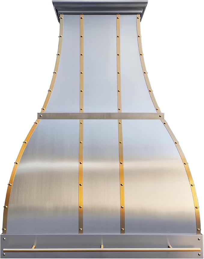 CHETTO C Stainless Steel Range Hood Cover with Quiet Vent Hood Insert Custom Handcrafted Metal Kitchen Fan with Towel Rack LED Light 54"W x27"D x21"H Brushed Stainless Steel Island Mount