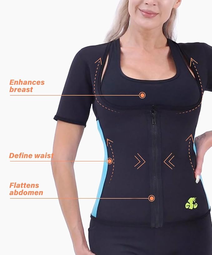 NonEcho Women Sauna Sweat Suit Sleeve Spa Cami Hot Neoprene Slimming Workout Vest Body Shaper Waist Trainer Top