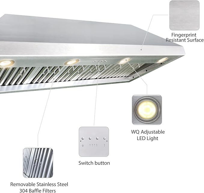 CT Copper Tailor Copper Vent Hood Wall Mount,48'' W,30''H, 1150 CFM Exhaust Fan,Stainless Steel Vent,LED Light,Dishwasher-Safe Baffle Filters,Light Hammered-Medium Patina,VH14TA2L