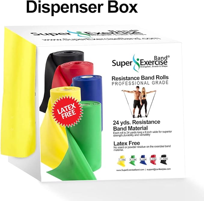 Resistance Band for Working Out - 8,16,24 Yard Resistance Bands Bulk Rolls - 10 Strengths in Light Medium and Heavy Exercise Bands - Latex Free Workout Bands Including iPhone App and e-Book