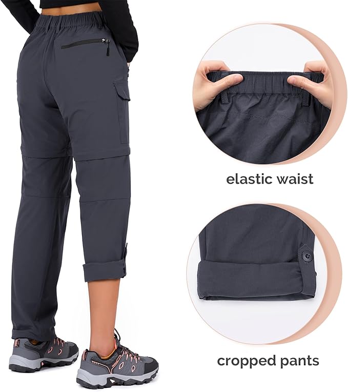 Cycorld Women's-Hiking-Pants-Convertible Quick-Dry-Stretch-Lightweight Zip-Off Outdoor Pants with 5 Deep Pockets