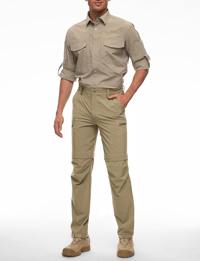 Wespornow Men's-Convertible-Hiking-Pants Quick Dry Lightweight Zip Off Breathable Cargo Pants for Outdoor, Fishing, Safari
