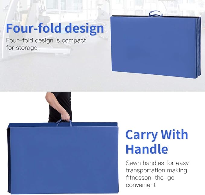 Gymnastics Tumbling Mats Portable Gymnastics Mat Foldable Tumbling Mat 2'x6'/4'x8' PU Leather Exercise Mat Yoga Mat with Carrying Handles for home Workout outdoor Yoga Gymnastics