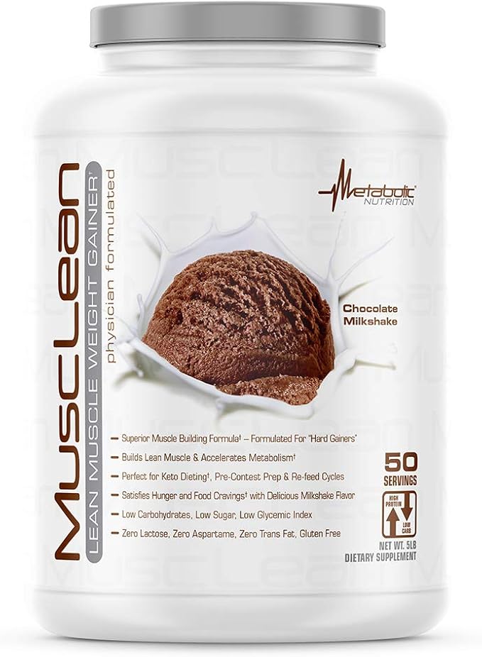 Metabolic Nutrition - Musclean - Milkshake, Whey High Protein Meal Replacement, Maintenance Nutrition, Low Carb, Keto Diet, Digestive Enzymes, Chocolate, 5 Pound (50 ser)