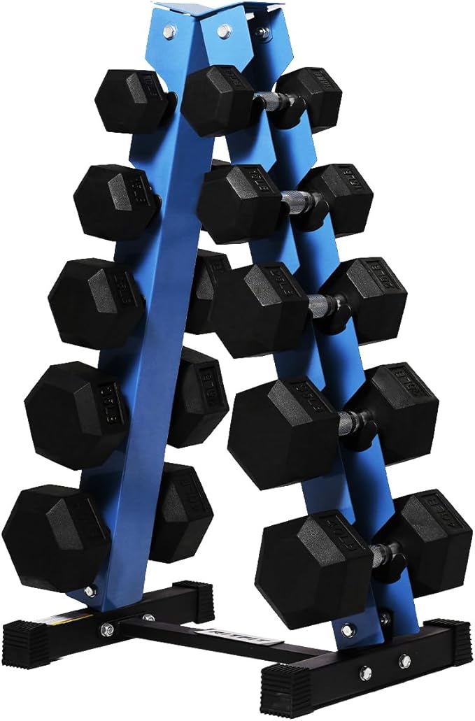 RitFit 250LB/300LB Rubber Hex Dumbbell Sets with Weights Rack, Multiple Color Choices Available, Great Gym Equipment for Home, Strength Training, Workouts