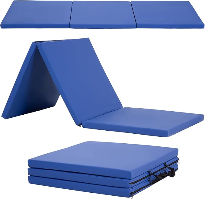 Gymnastics Tumbling Mats Portable Gymnastics Mat Foldable Tumbling Mat 2'x6'/4'x8' PU Leather Exercise Mat Yoga Mat with Carrying Handles for home Workout outdoor Yoga Gymnastics