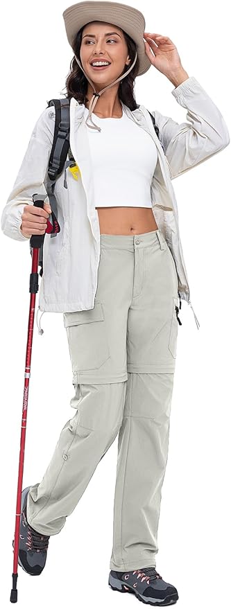 Cycorld Women's-Hiking-Pants-Convertible Quick-Dry-Stretch-Lightweight Zip-Off Outdoor Pants with 5 Deep Pockets