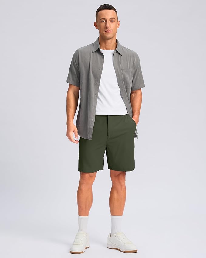 Pudolla Men's Casual Shorts 7"/9" Lightweight Golf Shorts with 3 Pockets Stretch Quick Dry Comfy Work Shorts