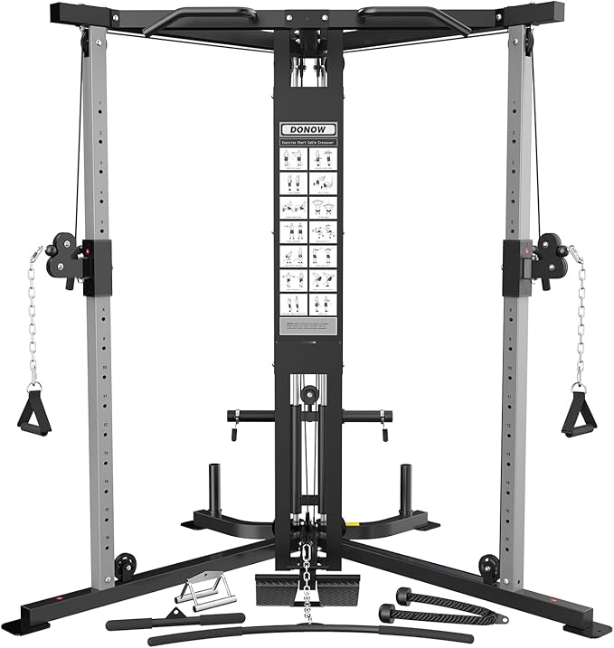 DONOW Cable Crossover Machine, Cable Fly Machine Home Gym System Workout Station with Dual Pulley System Pull-Up Bar Cable Bar and LAT Pull Down System