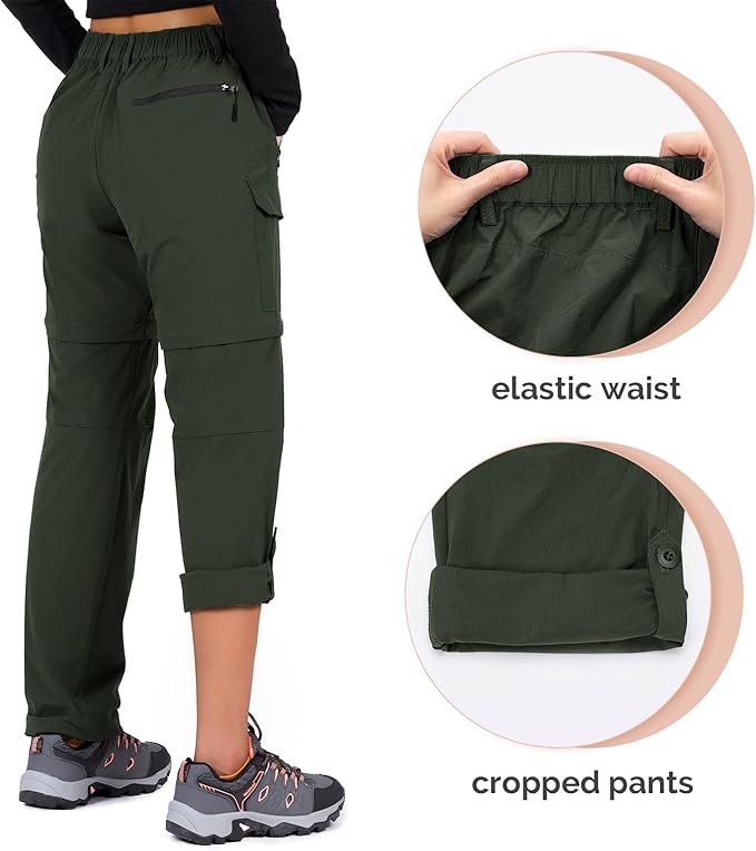 Cycorld Women's-Hiking-Pants-Convertible Quick-Dry-Stretch-Lightweight Zip-Off Outdoor Pants with 5 Deep Pockets