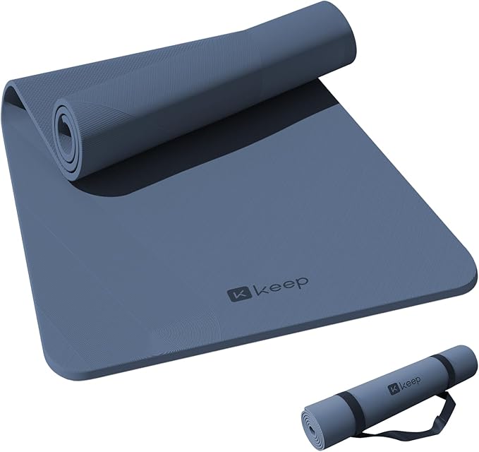 KEEP Yoga Mat, 32" Extra Wide Exercise Mat with Strap for Men and Women, 7mm Thick Double-Sided Non-Slip Eco-friendly Yoga Mat for Pilates, Workout and Fitness