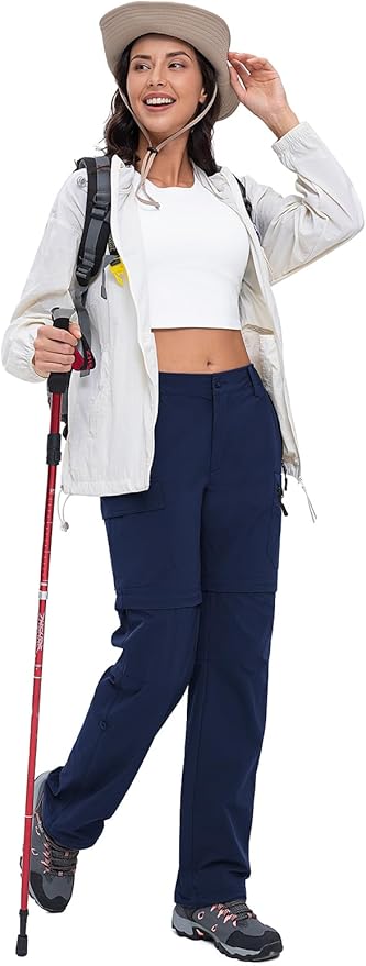 Cycorld Women's-Hiking-Pants-Convertible Quick-Dry-Stretch-Lightweight Zip-Off Outdoor Pants with 5 Deep Pockets