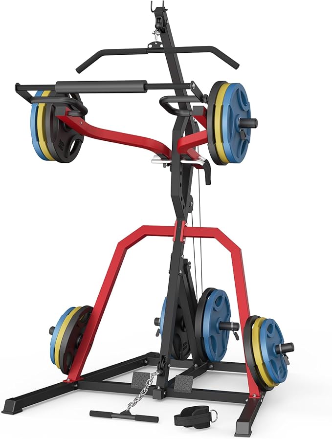 DONOW Leverage Gym Power Rack Squat Rack Lever Gym with LAT Low Row System Home Gym System Workout Station 2:1 Ratio (Without Weight Plates)
