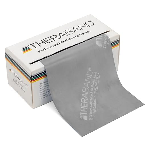 THERABAND Resistance Bands, 6 Yard Roll Professional Latex Elastic Band For Upper & Lower Body, Core Exercise, Physical Therapy, Pilates, Home Workouts, Rehab, Silver, Super Heavy, Level 7