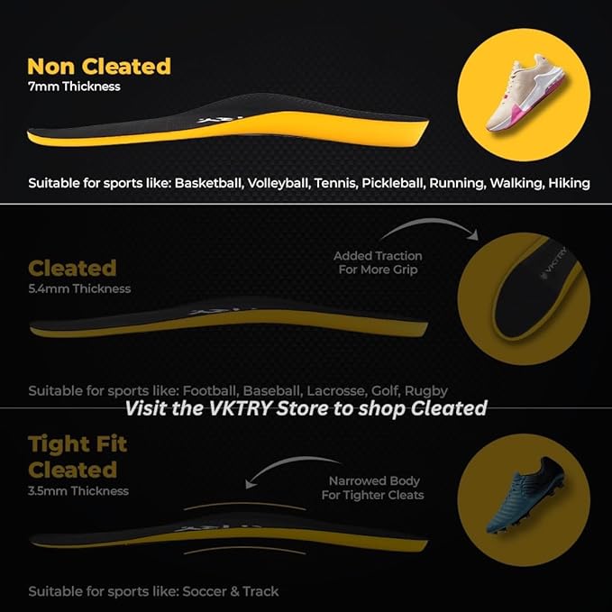 VKTRY Gold for Non-Cleated Shoes - Carbon Fiber Performance Insoles - Customized Athletic Inserts for Sports Basketball Volleyball Running & More | Shock Absorption US M6.5-7, W8.5-9, 171-220lbs