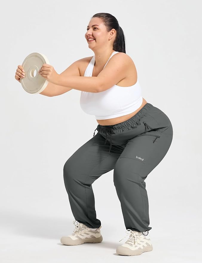 baleaf Plus Size Pants for Women Hiking Cargo Water Resistant UPF 50+ Cargo Joggers Zipper Pockets