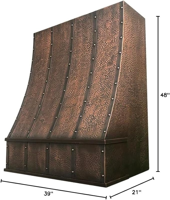CT Copper Tailor Sloped Copper Vent Hood Wall Mount,48'' W,39''H, 1150 CFM Exhaust Fan,Stainless Steel Vent,LED Light,Dishwasher-Safe Baffle Filters,VH8TR1