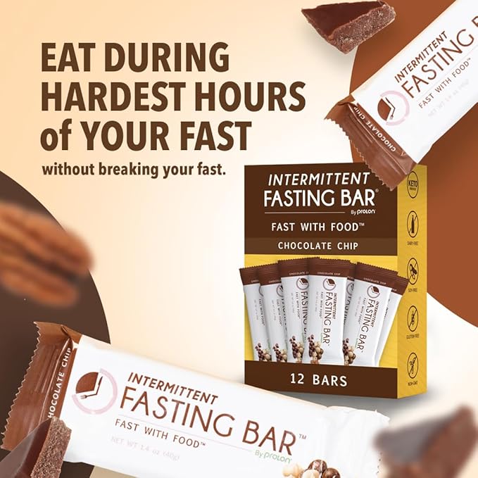 Prolon Fast Bars | Keto, Gluten Free, Dairy Free, Plant Based Protein, Intermittent Fasting Bars | Developed to Not Break Your Fast | Chocolate Chip, 12 Ct