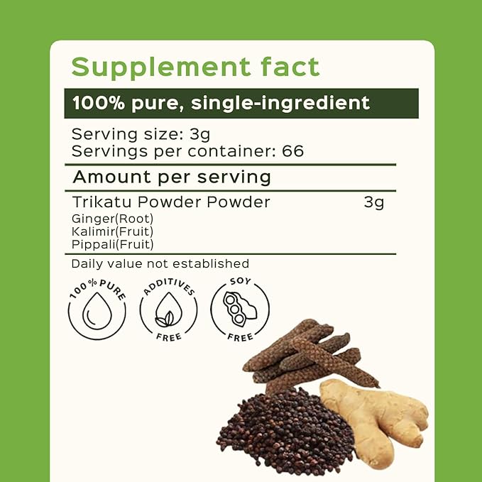 bixa BOTANICAL Trikatu Powder ǀ 200 Grams / 7 OZ | Ayurvedic Herbal Supplement for Heartburn, Digestive Support, Overeating | Gluten Free, Non-GMO, Steam Treated, Vegan, 100% Pure.