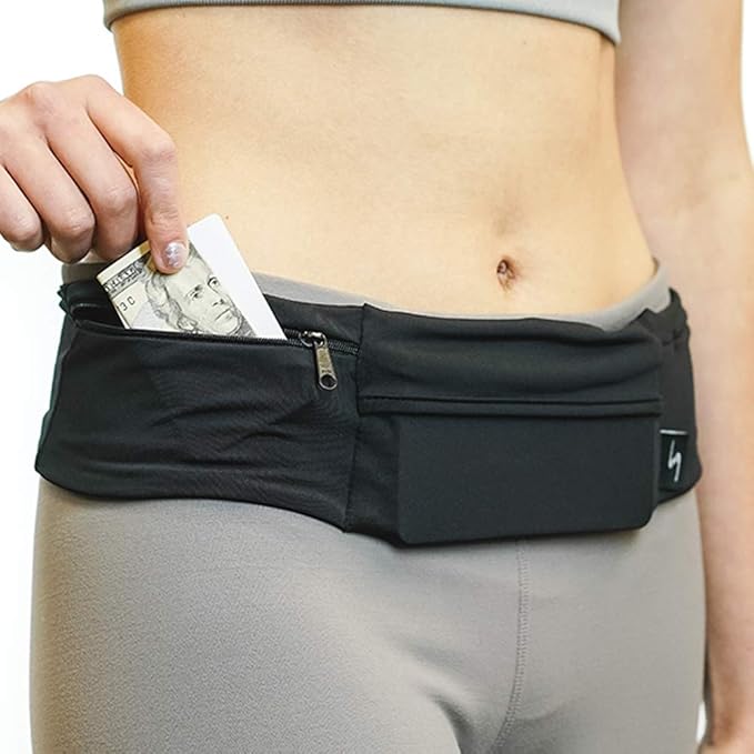 3 Pocket Adjustable Running Belt Waist Pack, Fanny Pack For Working Out With Sweat Resistant Backing, Holds All iPhone Models