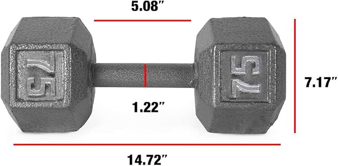 WF Athletic Supply Cast Iron Solid Hexagon Gray/Black Dumbbells, Strength Training Free Weights Set of 2 for Women and Men, Hand Weights Sold by Pairs, Multi-Select Size Options Available