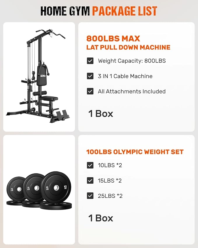 LS01 LAT Pulldown Machine, LAT Row Cable Machine with AB Crunch, LAT Tower with Cable Row Attachments, 3 in 1 Pulley Stations for Home Gym