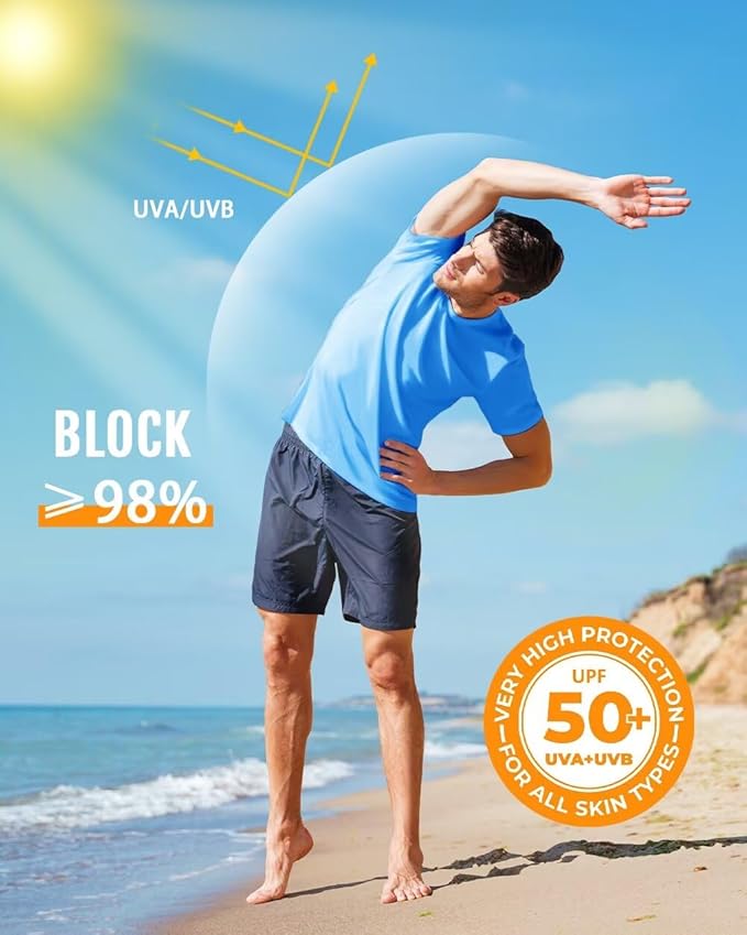 Boladeci Men's Swim Shirt Short Sleeve UPF 50+ Sun Protection SPF UV Moisture Wicking Lightweight Quick Dry Rash Guard