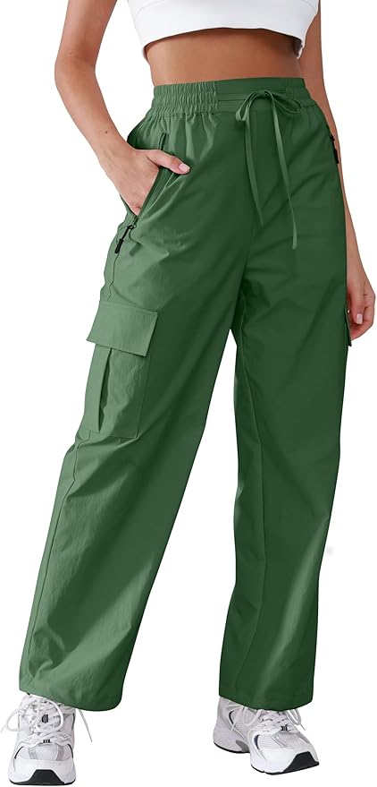 Hiking Pants Women Lightweight Cargo Pants Quick Dry Water Resistant Outdoor Travel Pants with Zipper Pockets