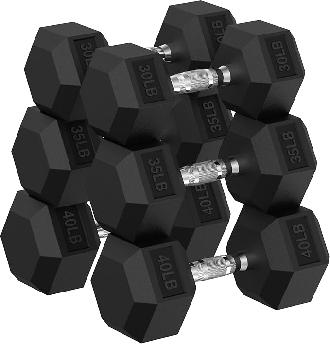 Hex Dumbbell Set, 45-400 lb Set Rubber Encased Exercise & Fitness Dumbbells, Weights Dumbbells Set, Hand Weight for Strength Training