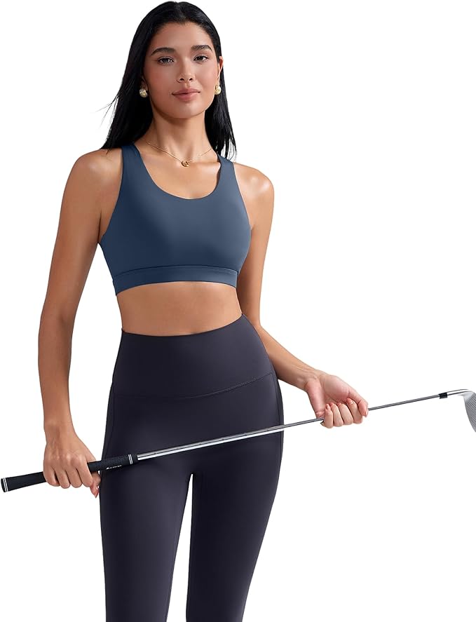 RUNNING GIRL Sports Bra for Women, Criss-Cross Back Padded Strappy Sports Bras Medium Support Yoga Bra with Removable Cups
