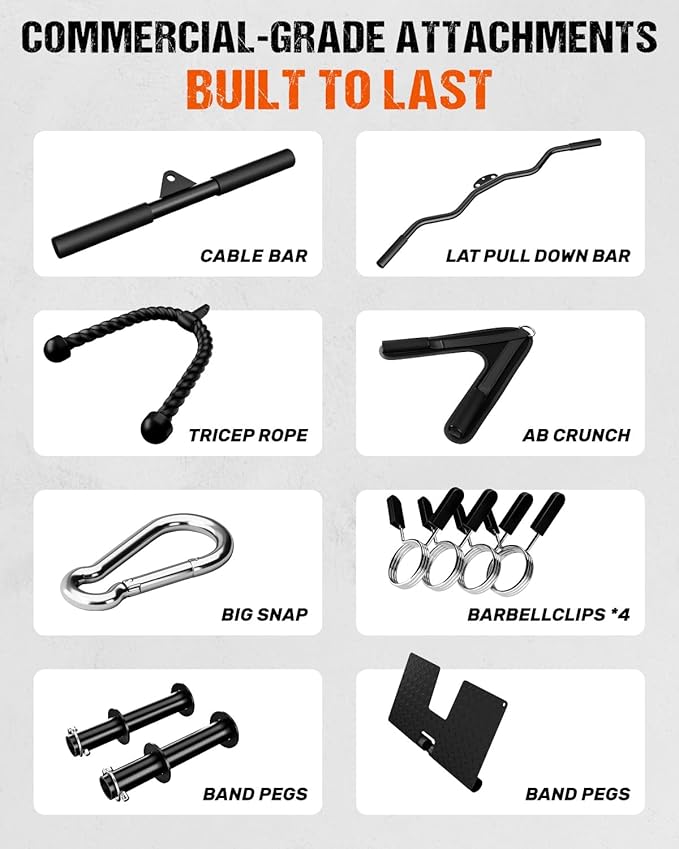 LS01 LAT Pulldown Machine, LAT Row Cable Machine with AB Crunch, LAT Tower with Cable Row Attachments, 3 in 1 Pulley Stations for Home Gym