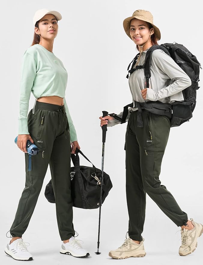 BVVU Women's Hiking Pants Lightweight Quick Dry Travel Outdoor Pants Waterproof Work Cargo Joggers with Zipper Pockets