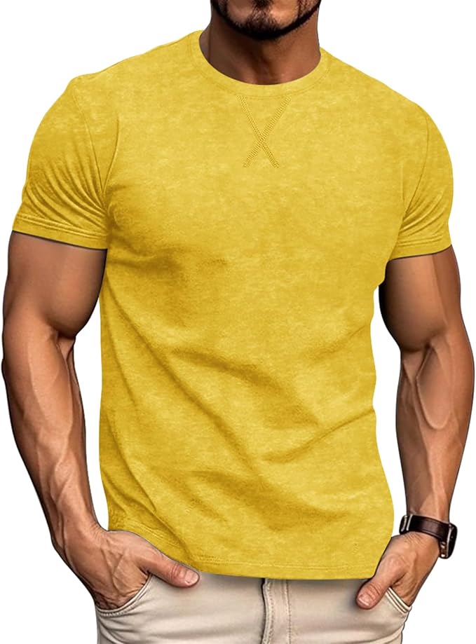 LOGEEYAR Men's Athletic Washed T-Shirts Basic Crew Neck Tees Tops Causal Distressed Cotton T Shirts for Men
