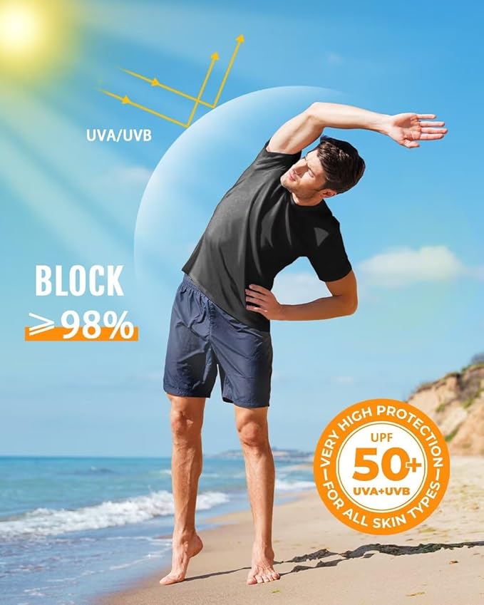 Boladeci Men's Swim Shirt Short Sleeve UPF 50+ Sun Protection SPF UV Moisture Wicking Lightweight Quick Dry Rash Guard