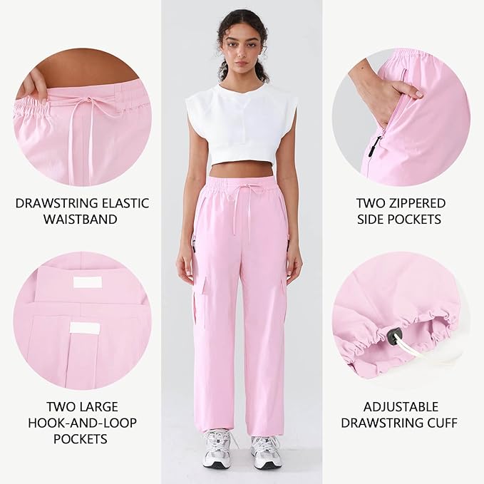 Hiking Pants Women Lightweight Cargo Pants Quick Dry Water Resistant Outdoor Travel Pants with Zipper Pockets