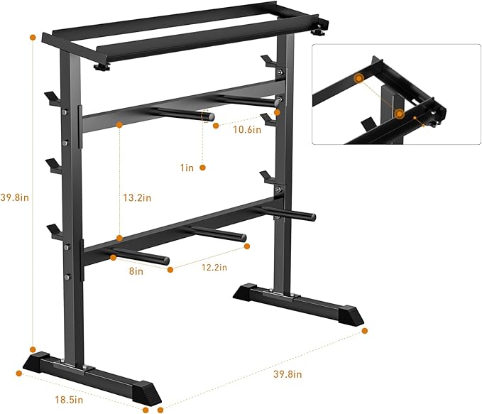 UBOWAY Compact Dumbbell Rack Stand Barbell Rack: Weight rack for Dumbbells, Olympic Barbell Bar, Olympic Weight Plates - Weight Storage Rack for Strength Training Home Gym Fitness Exercise Equipment