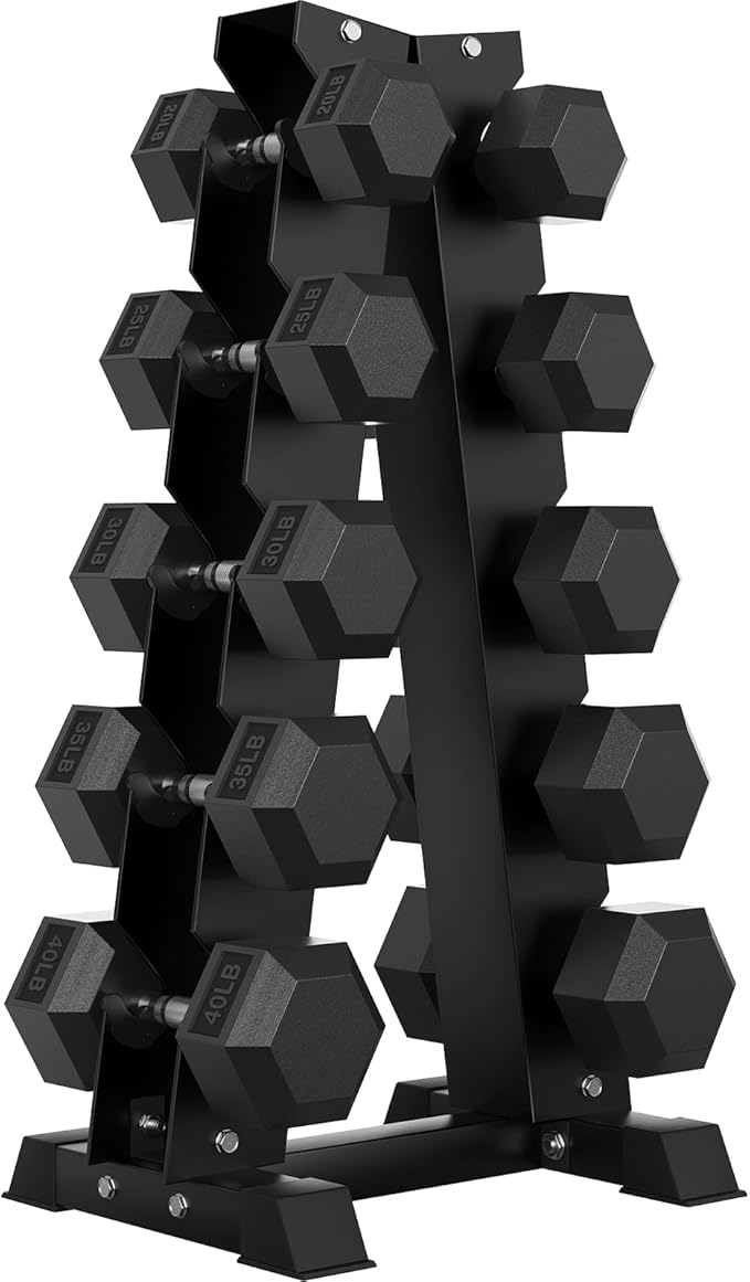Hex Dumbbell Sets with Rack, 60-550 lb Rubber Encased Exercise & Fitness Dumbbells Set with Rack Option, Hand Weight for Strength Training, Weight Dumbbells
